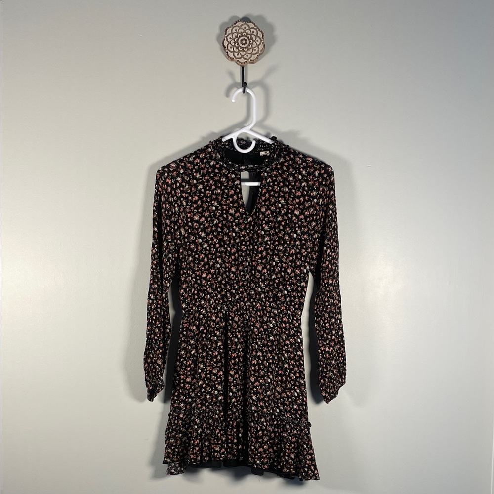 Peach Love California Black Floral Long Sleeve Dress